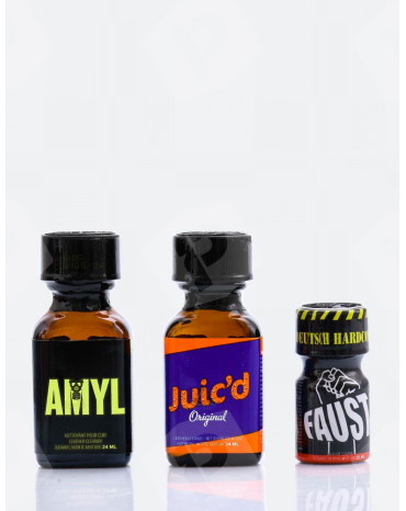 Pack de poppers EXPERT com Amyl 24 ml, Juic'd e Faust