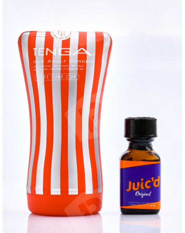 Pack prazer contendo um poppers juic'd 24 ml e uma vagina tenga soft tube cup