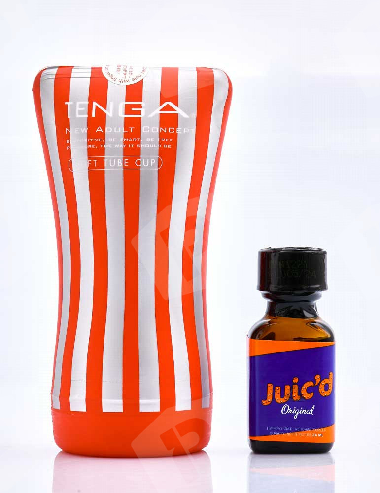 Pack prazer contendo um poppers juic'd 24 ml e uma vagina tenga soft tube cup