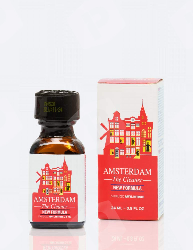 frasco de poppers Amsterdam New Formula com embalagem 24 ml