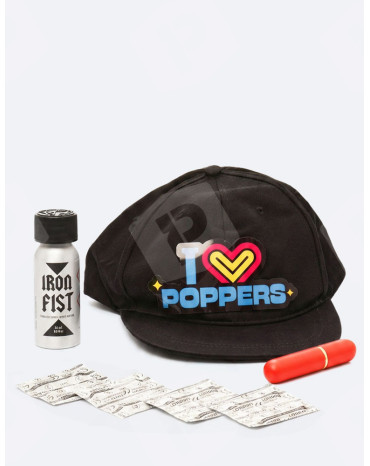 MINI Kit Festival Poppers + boné LED + inalador + preservativos